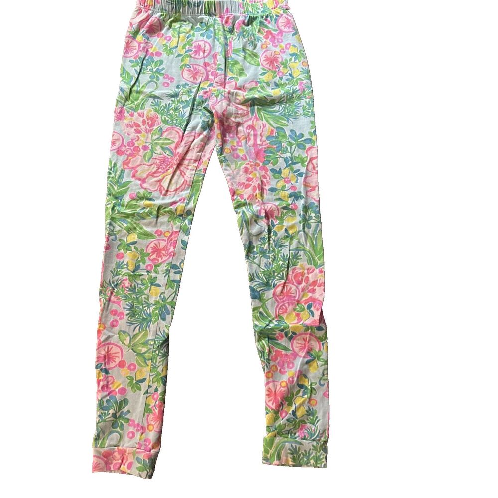 Lilly Pulitzer Girls Pajama Pants Size 8 Tropical Floral Pink Green Lounge